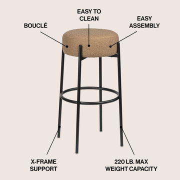 Paola Modern Metal/Bouclé Cushioned Counter & Bar Stool